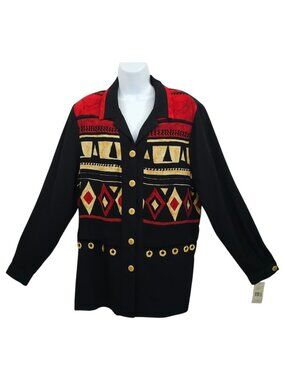 Nancy Bolen City Girl Shirt 18 Geo Vintage 90s Tribal Print Etched Buttons NOS